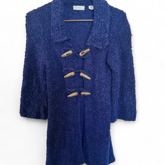 Old Money Women’s Woodcutter Blue Toggle Trench Boucle Sweater Coat Retro Prep S - Picture 1 of 6